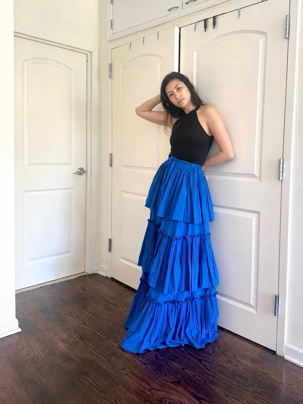 ASOS Royal Blue Tiered Maxi Skirt